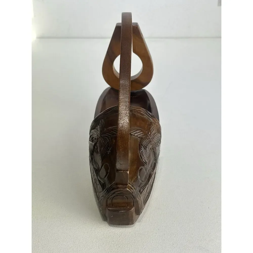 Vintage Handmade Wooden Shoe Shaped Wine Bottle Holder Carved Hawaiian